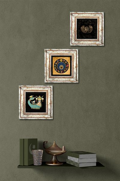 Pinecone Ochiul lui Horus, Evil Eye, Shahmeran Stone Pictură pe perete Decorație de perete înrămată Set de picturi din 3 piese