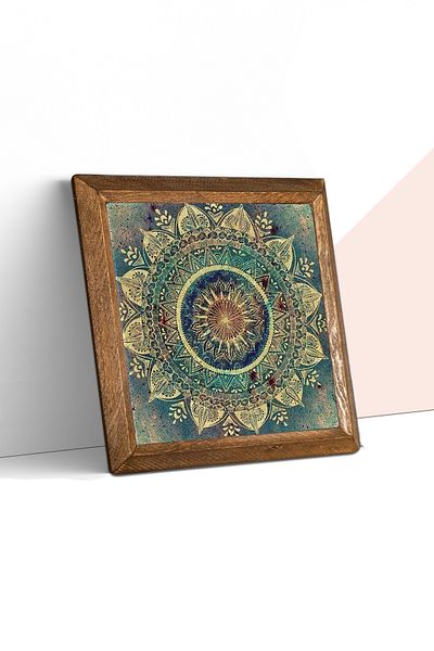 Pinecone Mandala Stone Wall Painting Wooden Framed Wall Decor Wall Art 25X25Cm W1-231