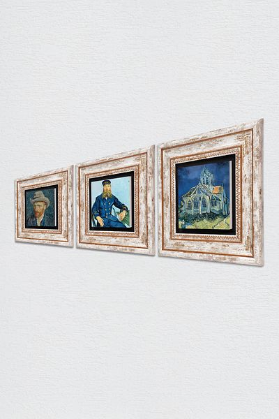 Pinecone Van Gogh Stone Wall Painting Framed Wall Decor 3 Piece Painting Set Wall Art Tk3-522