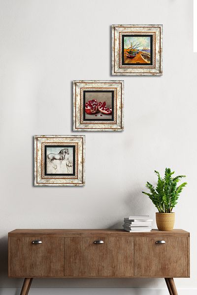 Pinecone Van Gogh Fishing Boats, Da Vinci Horse Sculpture, Pomegranate Stone Wall Painting Framed Wall Decor