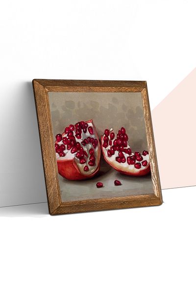Pinecone Pomegranate Stone Wall Painting Wood Framed Wall Decor Wall Art 25x25cm W1-04