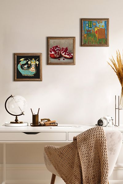 Pinecone Van Gogh Dormitorul din Arles, Şahmeran, Pictură pe perete din piatră de rodie Decor de perete cu rame din lemn