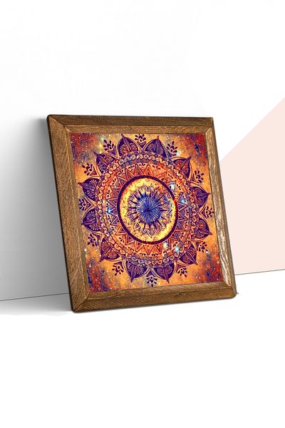 Pinecone Mandala Stone Wall Painting Wooden Framed Wall Decor Wall Art 25X25Cm W1-230
