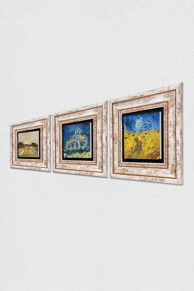 Pinecone Van Gogh Stone Wall Painting Framed Wall Decor 3 Piece Painting Set Wall Art Tk3-532