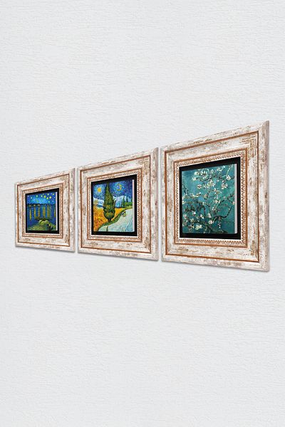 Pinecone Van Gogh Stone Wall Painting Framed Wall Decor 3 Piece Painting Set Wall Art Tk3-584
