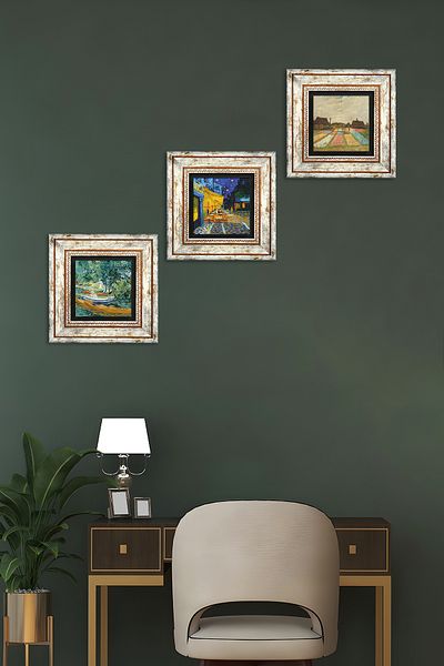 Pinecone Van Gogh Stone Wall Painting Framed Wall Decor 3 Piece Painting Set Wall Art Tk3-469
