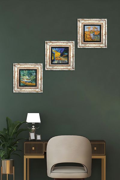 Pinecone Van Gogh Stone Wall Painting Framed Wall Decor 3 Piece Painting Set Wall Art Tk3-470
