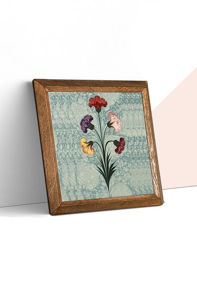 Pinecone Marbling Art Stone Wall Painting with Wooden Frame Wall Decor Wall Art 25X25Cm W1-243