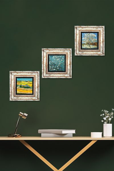Pinecone Van Gogh Stone Wall Painting Framed Wall Decor 3 Piece Painting Set Wall Art Tk3-565