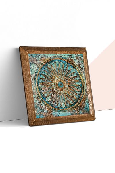 Pinecone Flower of Life Stone Wall Painting Wooden Framed Wall Decor Wall Art 25X25Cm W1-187