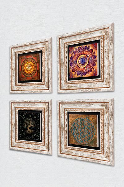 Pinecone Flower of Life, Mandala, Sri Yantra, Tree of Life Stone Wall Painting Framed Wall Decor Painting Tk4-528