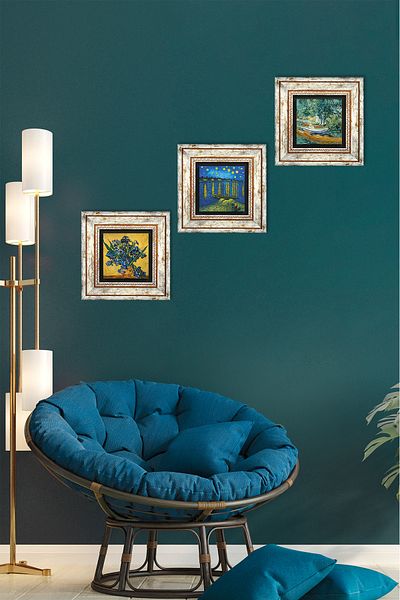 Pinecone Van Gogh Stone Wall Painting Framed Wall Decor 3 Piece Painting Set Wall Art Tk3-515