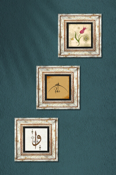 Pinecone Ever, Elif Vav, Tulip Marbling Art Stone Wall Painting Framed Wall Decor 3 Piece Painting Set