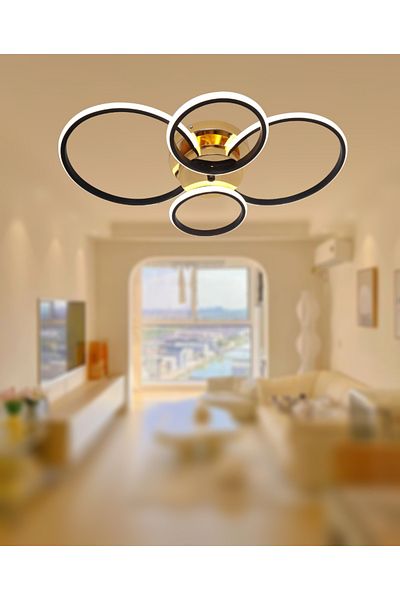 TT AYDINLATMA TT035-4-SYSR Drone Lighting Model - Matte Black and Yellow 4 LED Chandelier