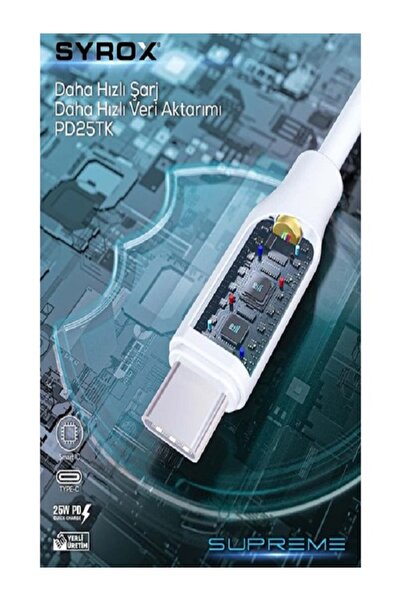 Syrox Type-C To Type-C Pd 25W Hızlı Data/şarj Kablosu 1mt Beyaz (Her İki Ucu da Type-C Dir) PD25TK