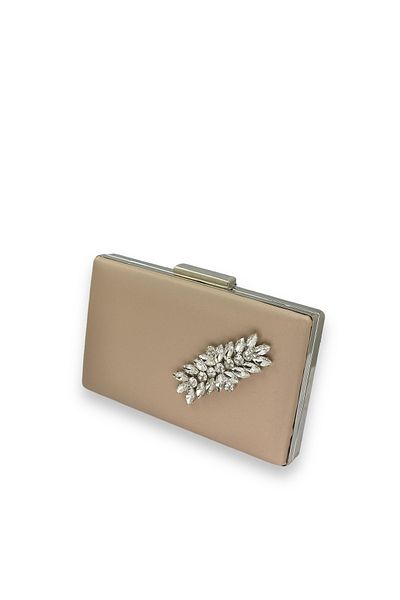 Biçanta Τσάντα βραδινού φορέματος Mink Color Non-Scratch Satin Silver Stone Τσάντα αρραβώνων γάμου