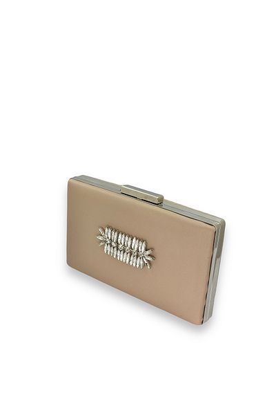Biçanta Τσάντα βραδινού φορέματος Mink Color Non-Scratch Satin Silver Stone Τσάντα αρραβώνων γάμου