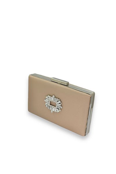 Biçanta Τσάντα βραδινού φορέματος Mink Color Non-Scratch Satin Silver Stone Τσάντα αρραβώνων γάμου