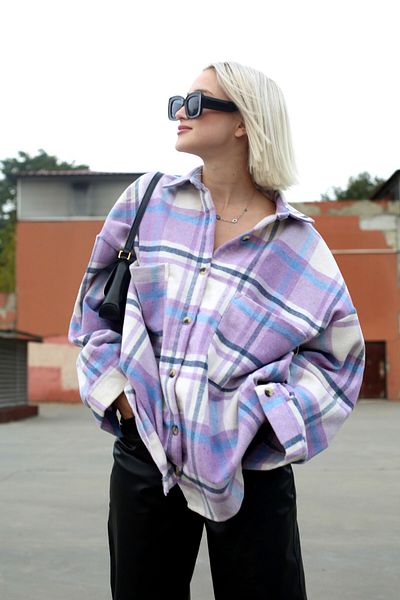 Madmext Lila oversize dámská dřevorubecká košile Mg1589