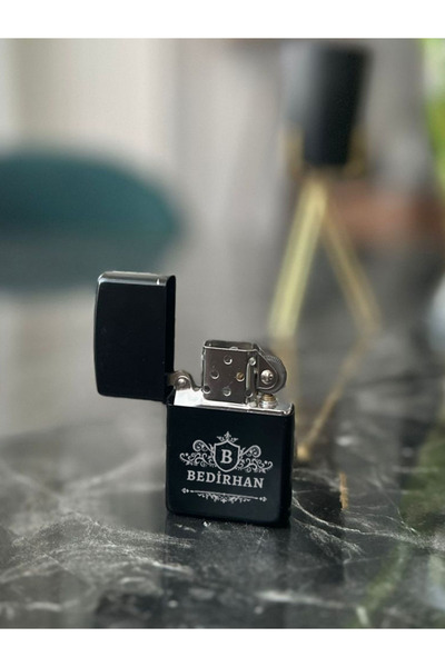 EratCo Kişiye Özel İsimli Tasarım Metal Çakmak Siyah / Gümüş