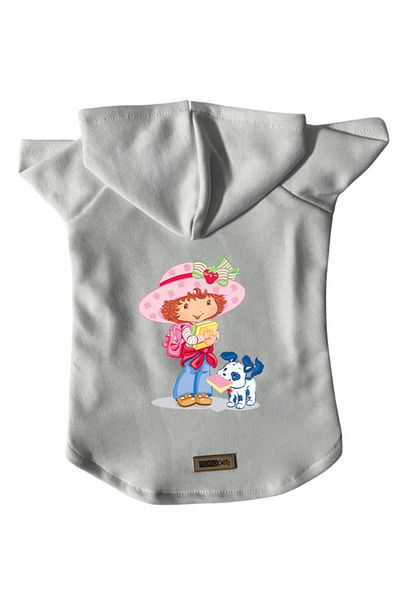 Monopetz Hooded Fleece Sweatshirt Dog and Cat Outfit & Dress - White Strawberry Girl and Dog
