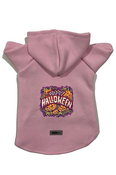 Monopetz Hooded Fleece Sweatshirt Dog and Cat Outfit & Dress - Pink Happy Halloween