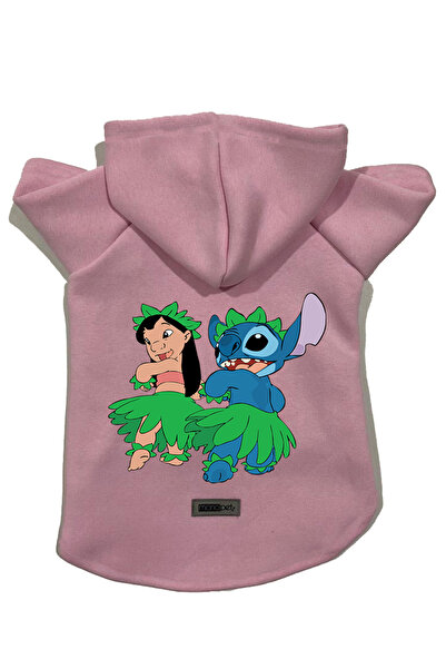 Monopetz Kapişonlu Polar Sweatshirt Köpek ve Kedi Kıyafeti & Elbisesi - Pembe Lilo & Stich