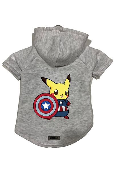Monopetz Hooded Fleece Sweatshirt Dog and Cat Outfit & Dress - Gray New Pikachu 2