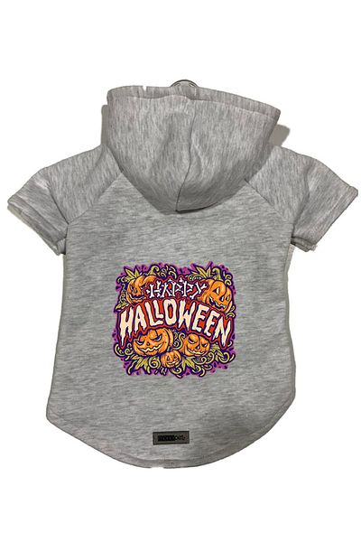Monopetz Hooded Fleece Sweatshirt Dog and Cat Outfit & Dress - Gray Happy Halloween