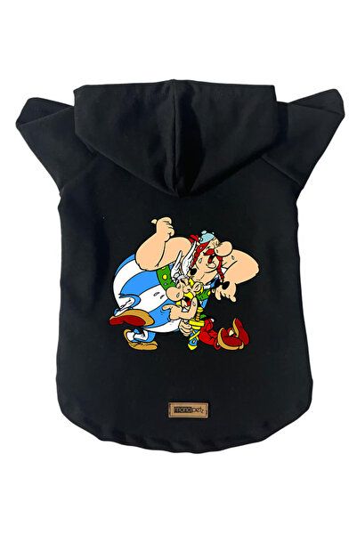 Monopetz سويت شيرت من الصوف بغطاء للرأس للكلاب والقطط - أسود أستريكس وأوبليكس