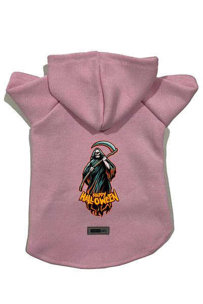 Monopetz Hooded Fleece Sweatshirt Dog and Cat Outfit & Dress - Pink Happy Halloween Grim Reaper