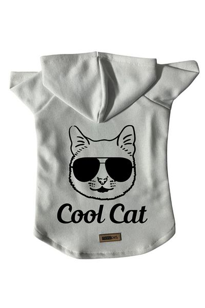 Monopetz Hooded Fleece Sweatshirt Dog and Cat Outfit & Dress - White Cool cat