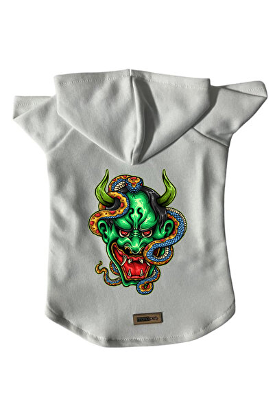 Monopetz سويت شيرت من الصوف بغطاء للرأس ملابس للكلاب والقطط - أبيض سيد الثعبا...