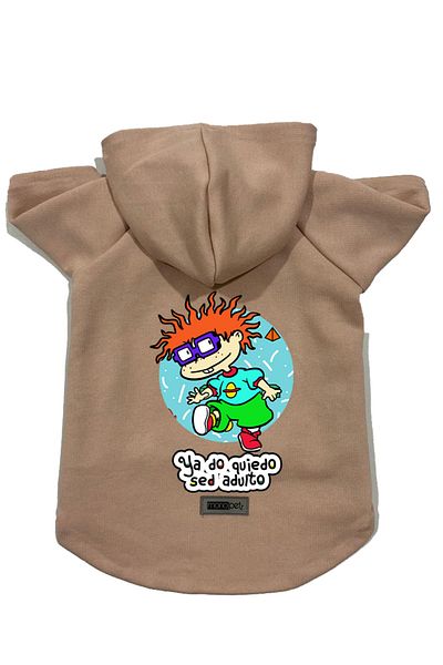 Monopetz Hooded Fleece Sweatshirt Dog and Cat Outfit & Dress - Beige Rugrats Carlitos