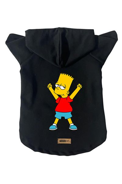 Monopetz Hooded Fleece Sweatshirt Dog and Cat Outfit & Dress - Black Bart Simpson