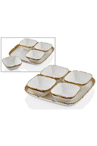 Gürdamar Home HAMMERED WHITE GOLD 4-PIECE COFFEE POT SET 25,5X25,5X6 CM