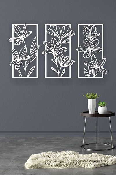 UNT Çiçekler Modern Minimalist 3 lü Tablo Seti