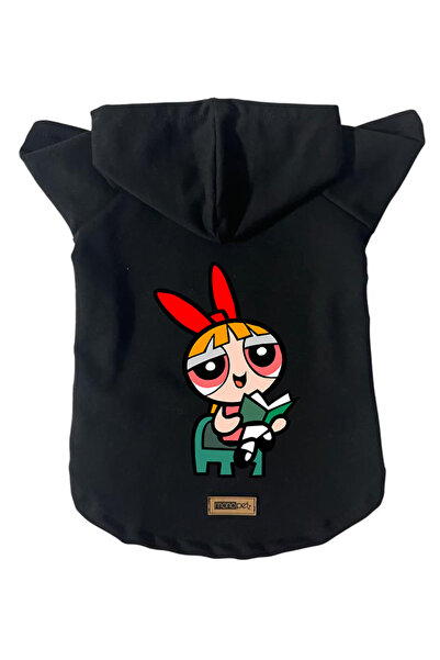 Monopetz سويت شيرت من الصوف بغطاء للرأس ملابس للكلاب والقطط - أسود بلوسوم - م...