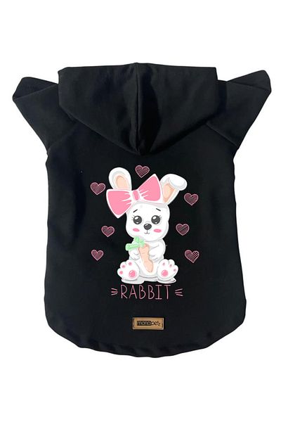 Monopetz Hooded Fleece Sweatshirt Dog and Cat Outfit & Dress - Black Rabbit