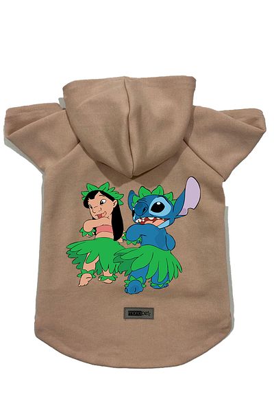 Monopetz Hooded Fleece Sweatshirt Dog and Cat Outfit & Dress - Beige Lilo & Stich