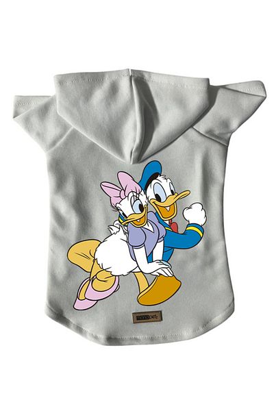Monopetz Hooded Fleece Sweatshirt Dog and Cat Outfit & Dress - White Deysi & Donald