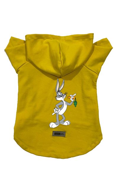 Monopetz Hooded Fleece Sweatshirt Dog and Cat Outfit & Dress - Yellow New Bugs Bunny