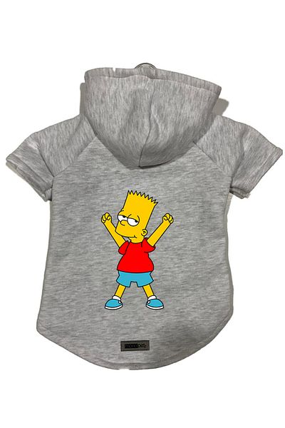 Monopetz Hooded Fleece Sweatshirt Dog and Cat Outfit & Dress - Gray Bart Simpson