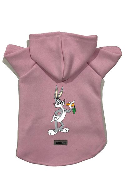 Monopetz Hooded Fleece Sweatshirt Dog and Cat Outfit & Dress - Pink New Bugs Bunny