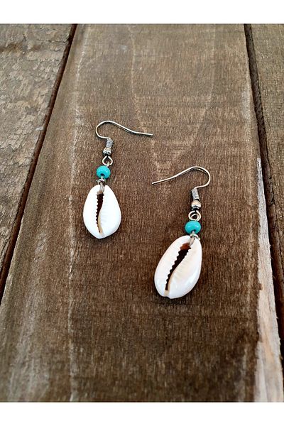 özde dekor Real Sea Shell, Colorful Beaded Earrings (MINT)