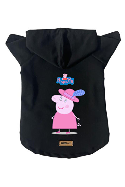 Monopetz سويت شيرت من الصوف الأسود بطباعة Peppa Pig - ملابس للكلاب والقطط، مق...