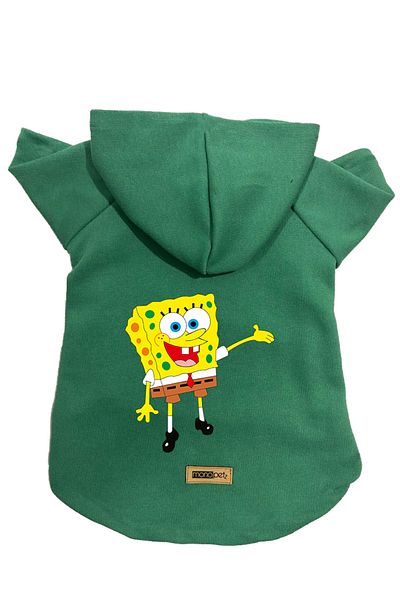 Monopetz Hooded Fleece Sweatshirt Dog and Cat Outfit & Dress - Green Sponge Bob