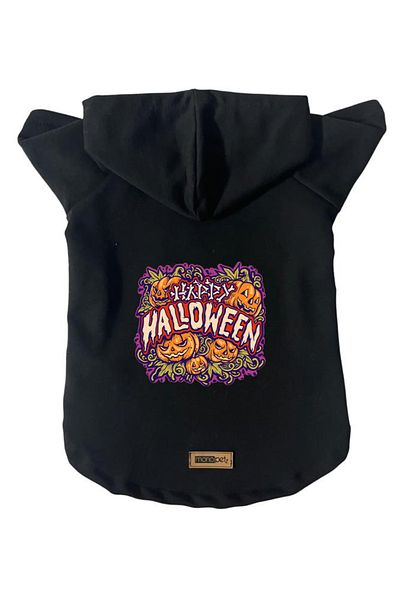 Monopetz Hooded Fleece Sweatshirt Dog and Cat Outfit & Dress - Black Happy Halloween