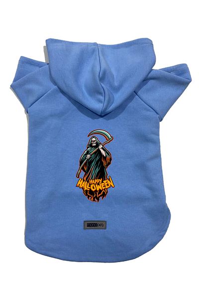 Monopetz Hooded Fleece Sweatshirt Dog and Cat Outfit & Dress - Blue Happy Halloween Grim Reaper