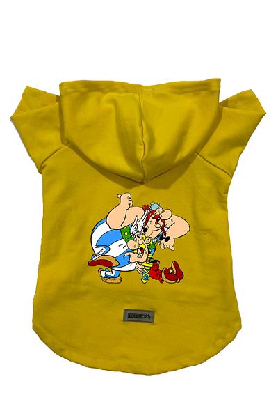 Monopetz Hooded Fleece Sweatshirt Dog and Cat Outfit & Dress - Yellow Astrix and Obelix